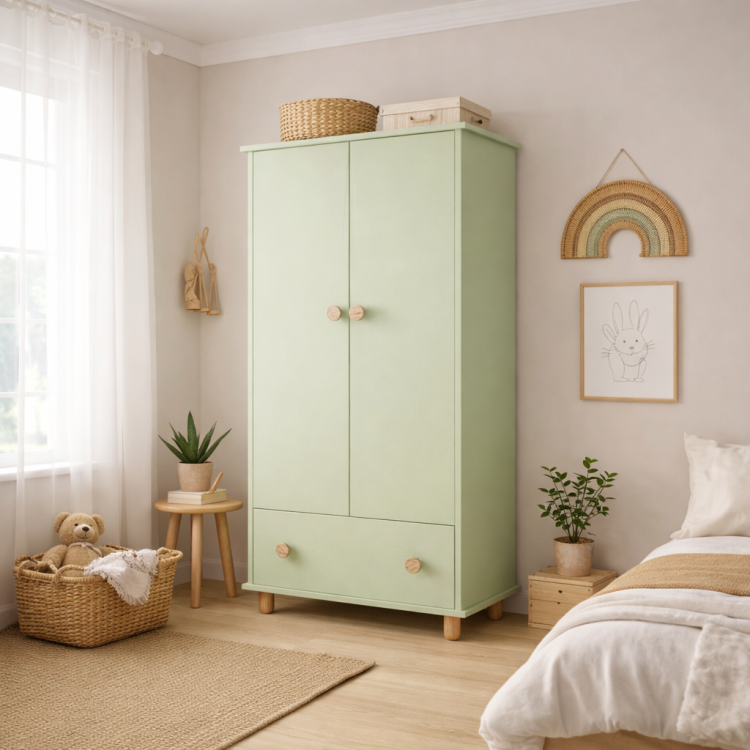 Szafa do pokoju dziecięcego dwudrzwiowa z szufladą LUMI mięta