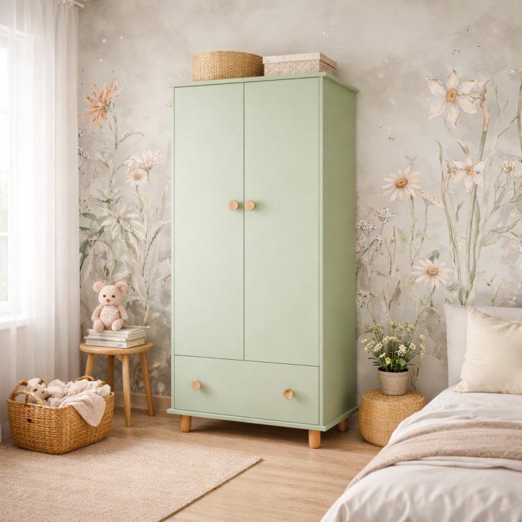 Szafa do pokoju dziecięcego dwudrzwiowa z szufladą LUMI mięta