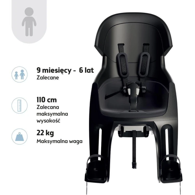 Fotelik rowerowy Bobike Exclusive Evolve Maxi Urban Black montowany na tylny bagażnik roweru