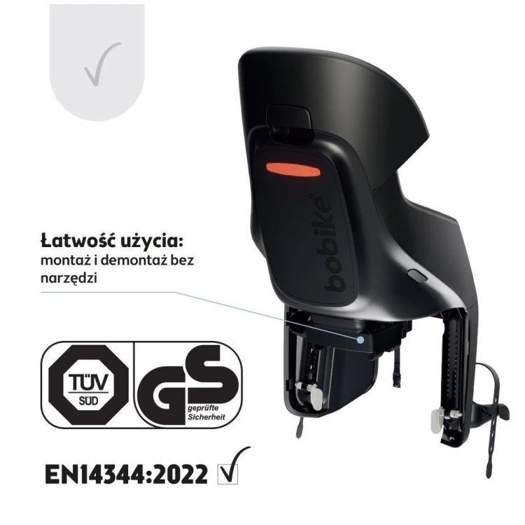 Fotelik rowerowy Bobike Exclusive Evolve Maxi Urban Black montowany na tylny bagażnik roweru
