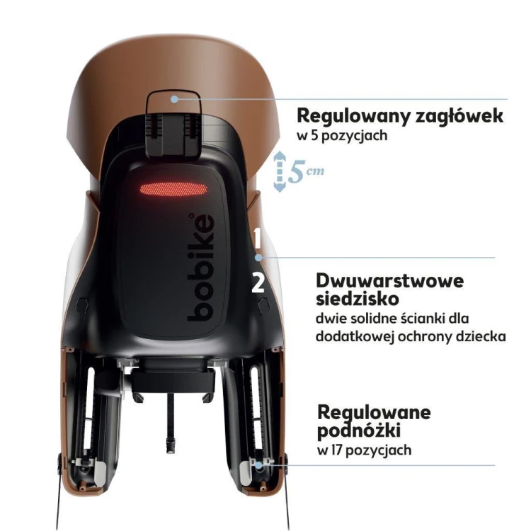 Fotelik rowerowy Bobike Exclusive Evolve Maxi cinnamon brown montowany na tylny bagażnik roweru