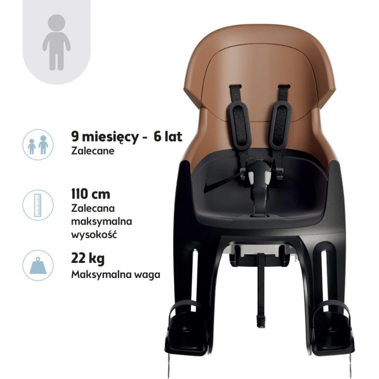 Fotelik rowerowy Bobike Exclusive Evolve Maxi cinnamon brown montowany na tylny bagażnik roweru