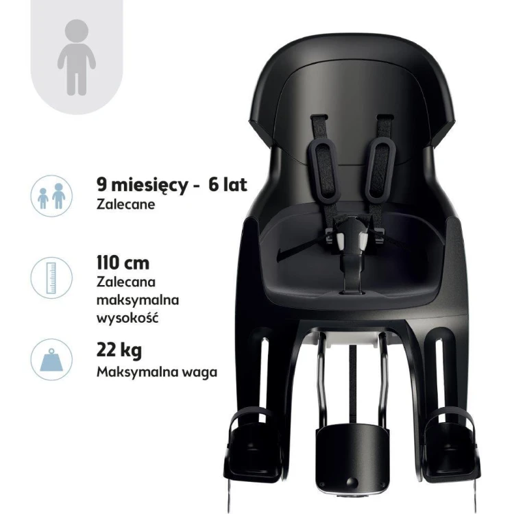 Fotelik rowerowy Bobike Exclusive Evolve Maxi 1P Urban Black montowany do ramy roweru