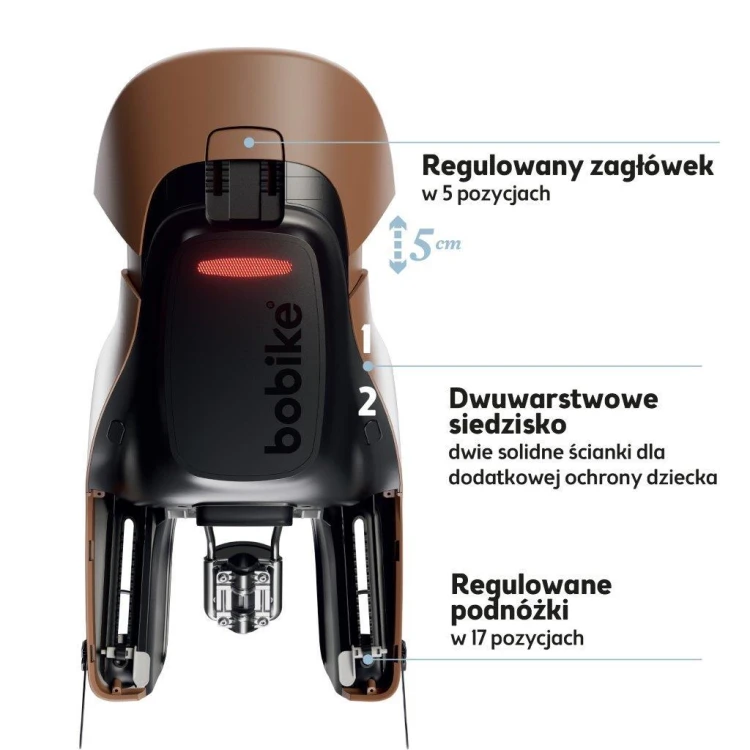 Fotelik rowerowy Bobike Exclusive Evolve Maxi 1P cinnamon brown montowany do ramy roweru