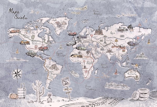 Tapeta TRIP MAP Jeans – Mapa Świata do Pokoju Dziecięcego