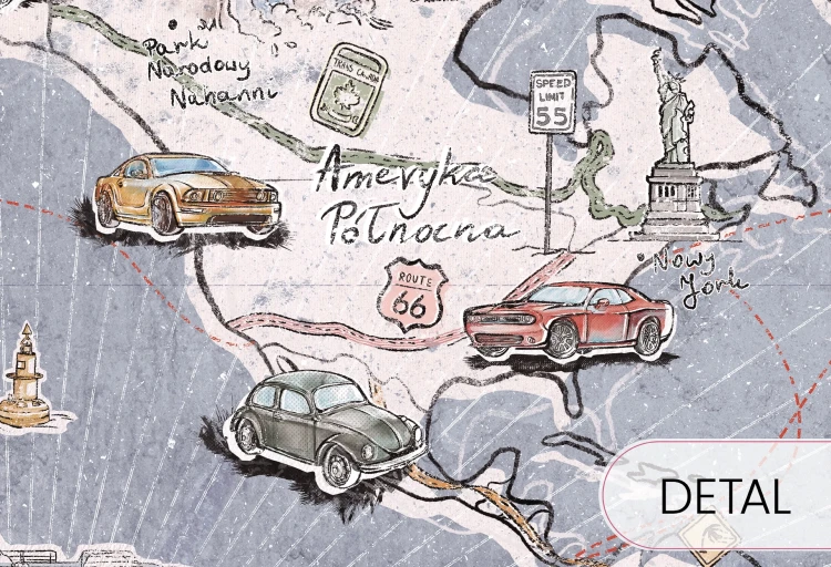Tapeta TRIP MAP Jeans – Mapa Świata do Pokoju Dziecięcego