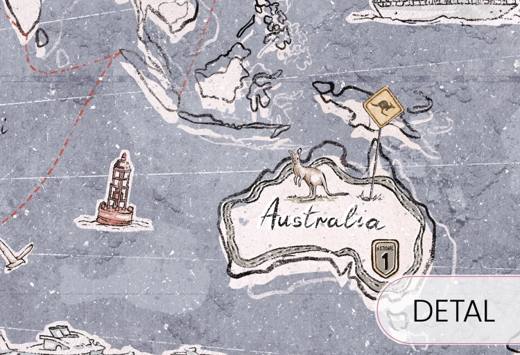 Tapeta TRIP MAP Jeans – Mapa Świata do Pokoju Dziecięcego