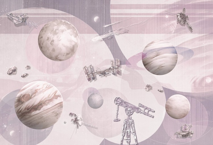 Lawendowa tapeta dziecięca kosmos do pokoju dziecka
