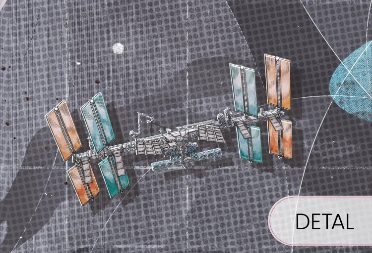 SPACE ZONE - GREY szara tapeta z planetami, gwiazdami i elementami kosmicznymi