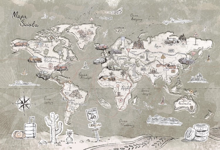 tapeta mapa świata do pokoju dziecka khaki
