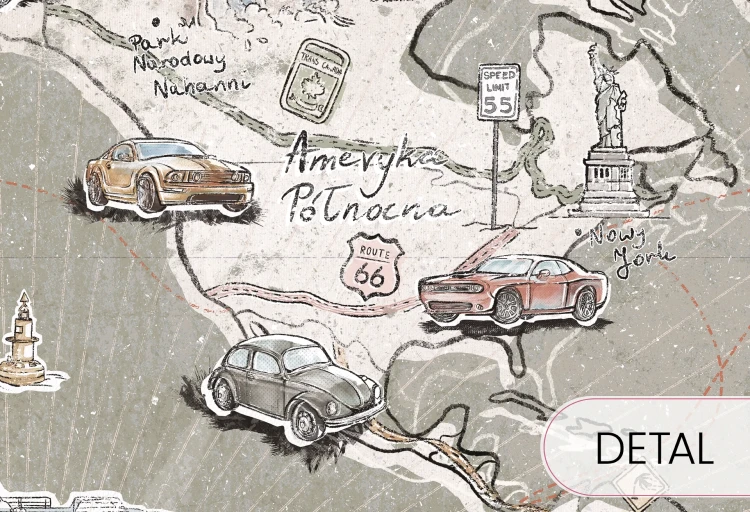 tapeta mapa świata z samochodami dla dzieci