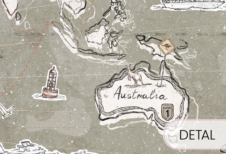 tapeta dziecięca mapa świata khaki