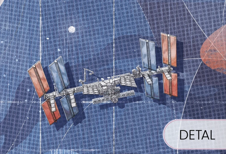Tapeta dla dzieci z motywem gwiazd, asteroid i łazików marsjańskich