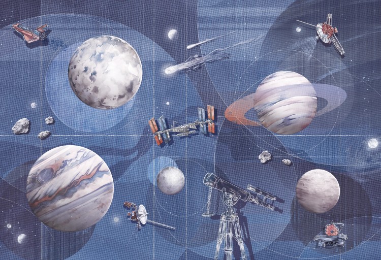 Kosmiczna tapeta dla chłopca – planety, komety i astronauta w pokoju