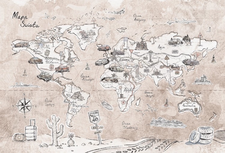 tapeta mapa świata beige do pokoju młodzieżowego