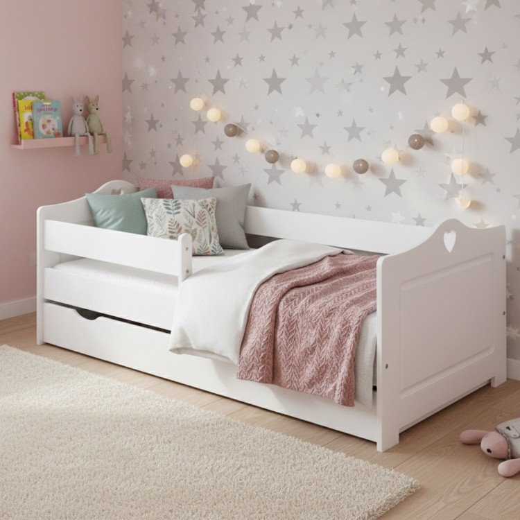 łóżko dziecięce z barierką i szufladą
