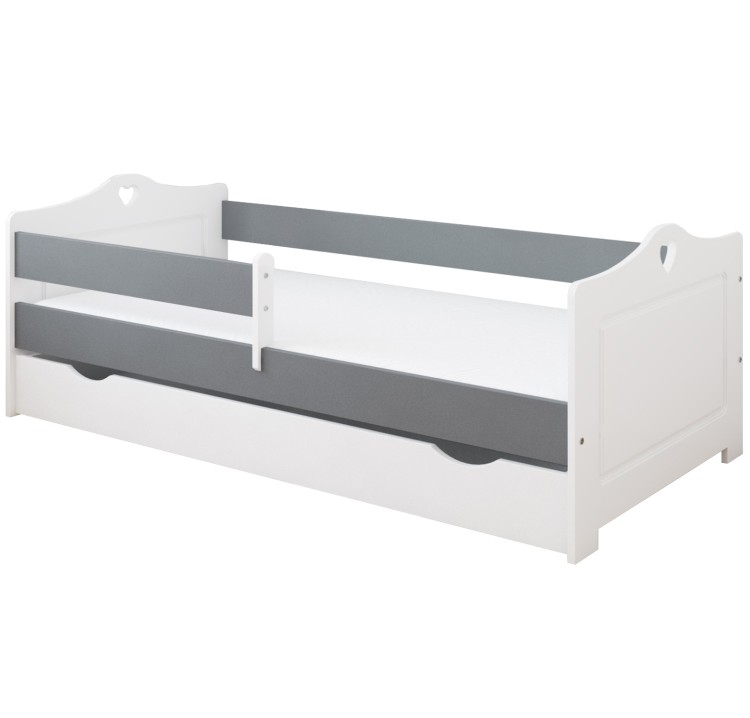 łóżko dziecięce love drewniane z serduszkami szare