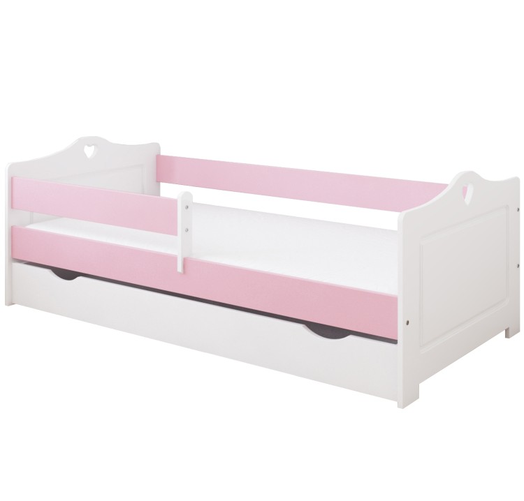 łóżko dziecięce love drewniane z serduszkami różowe z szufladą