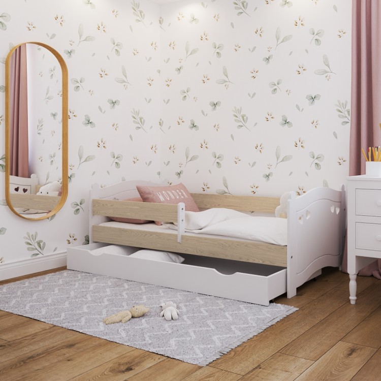 łóżko dziecięce drewniane Sweet Love z barierką dąb