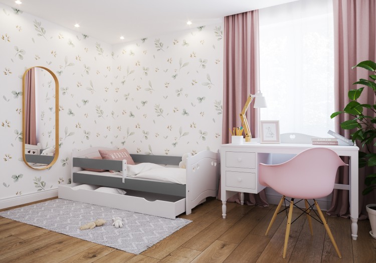 łóżko dziecięce drewniane Sweet Love z barierką szare