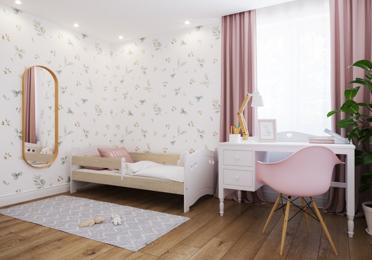 łóżko dziecięce drewniane Sweet Love z barierką dąb