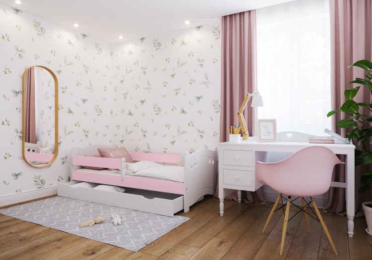 łóżko dziecięce drewniane Sweet Love z barierką różowe