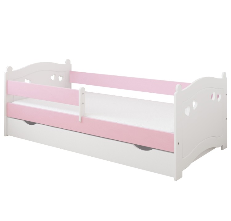 łóżko dziecięce drewniane Sweet Love z barierką różowe