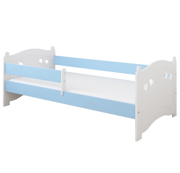 łóżko dziecięce drewniane Sweet Love z barierką niebieskie