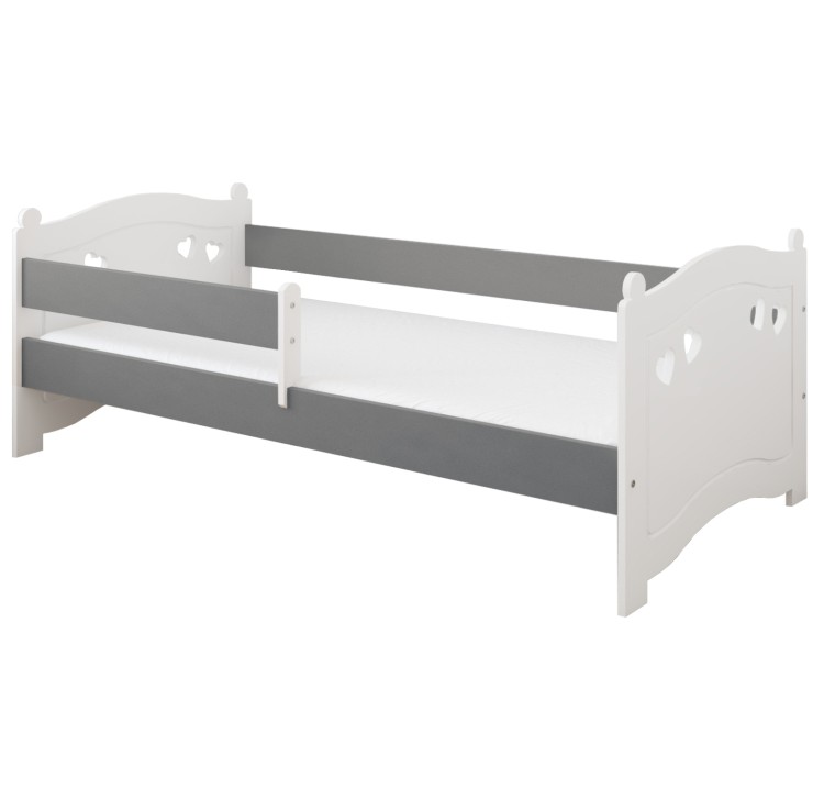 łóżko dziecięce drewniane Sweet Love z barierką szare