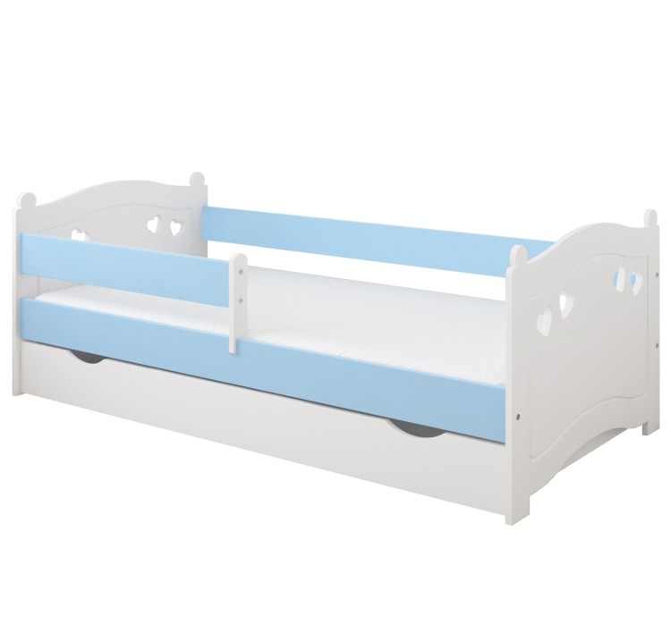 łóżko dziecięce drewniane Sweet Love z barierką niebieskie