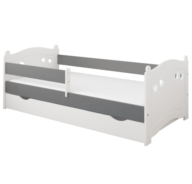 łóżko dziecięce drewniane Sweet Love z barierką szare