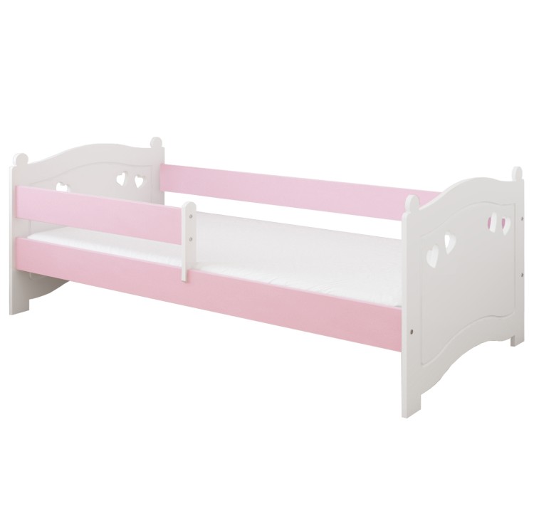 łóżko dziecięce drewniane Sweet Love z barierką różowe