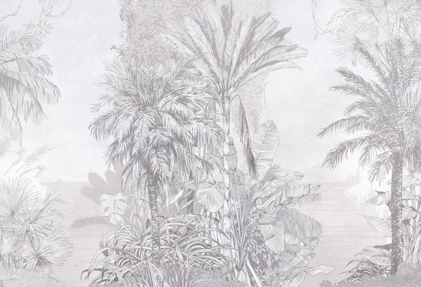 Nowoczesna tapeta BORNEO Grey z motywem palm i egzotycznych roślin