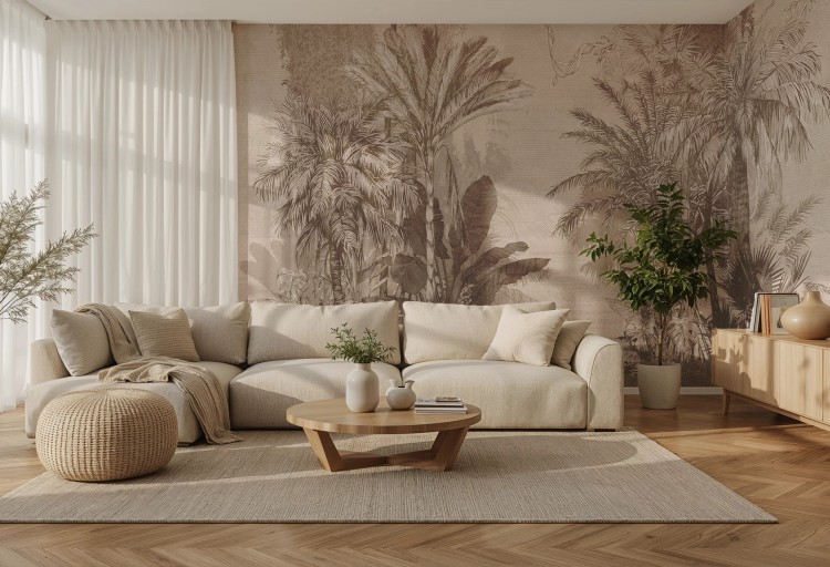 tapeta BORNEO Chocolate tropikalny mural palmowy w czekoladowych odcieniach