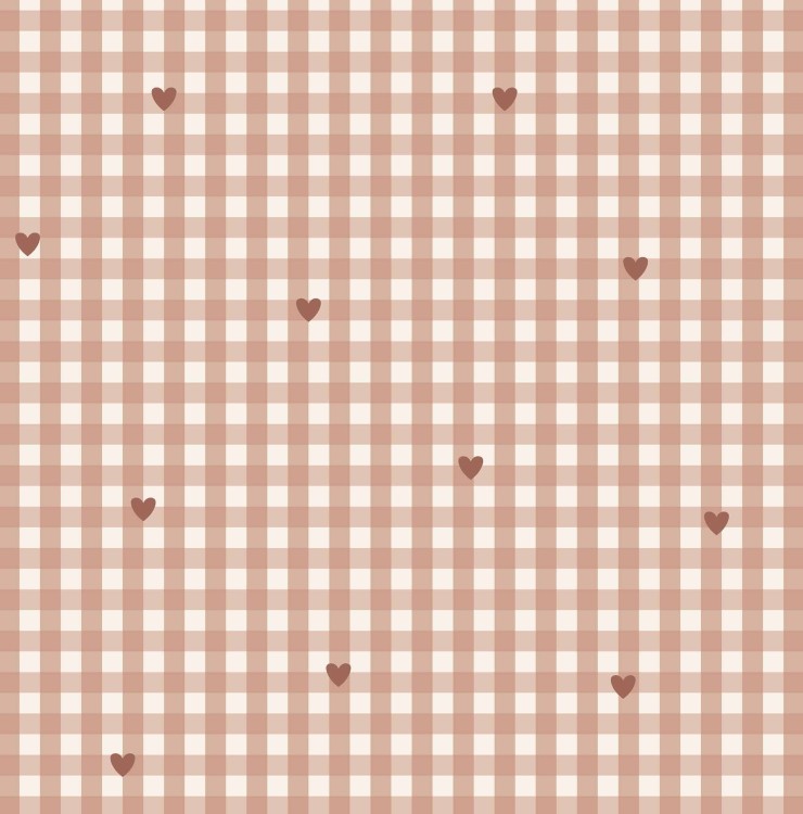 tapeta w kratkę i serduszka terracotta do pokoju dziecka styl vichy