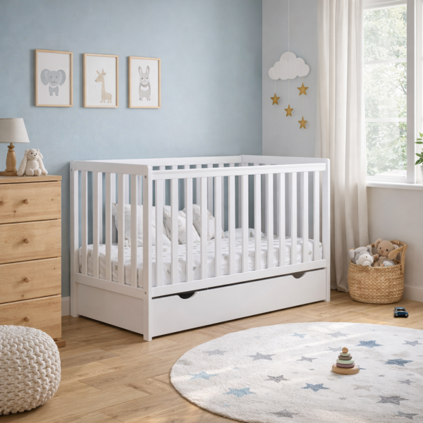 Łóżeczko tapczanik Bambi 120x60 cm z szufladą i barierką