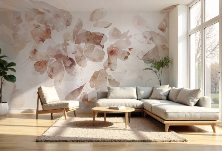 Tapeta FORTUNA BEIGE – beżowa tapeta w kwiaty do salonu