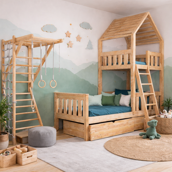 Drewniane Łóżko Piętrowe Aga z antresolą prawa strona