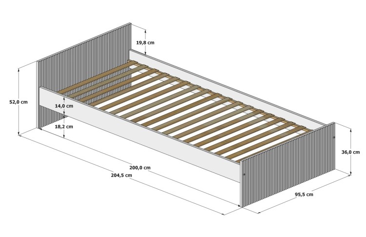 Kaszmirowe łóżko pojedyncze dla dzieci LOFT 200X90CM