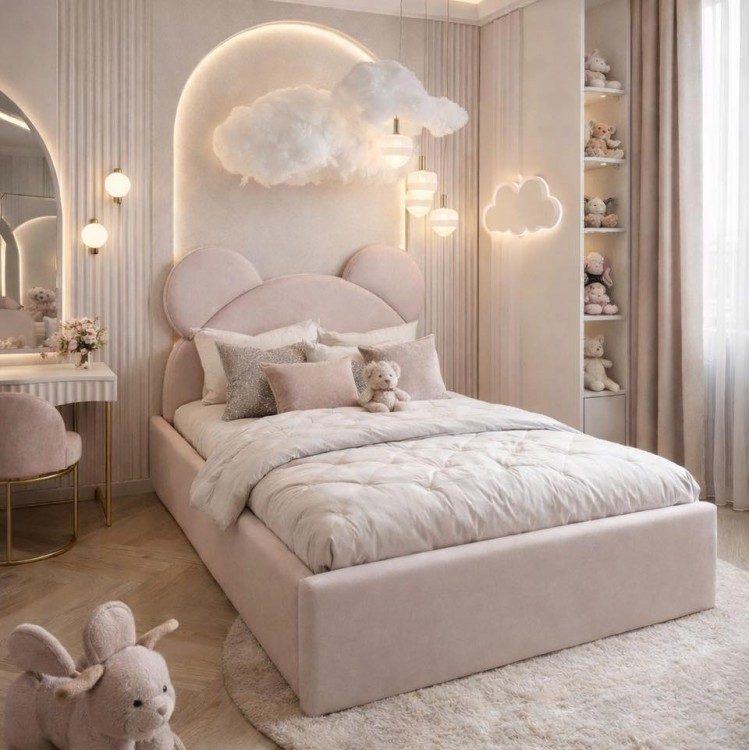 Tapicerowane łóżko dziecięce Miś Teddy w kolorze