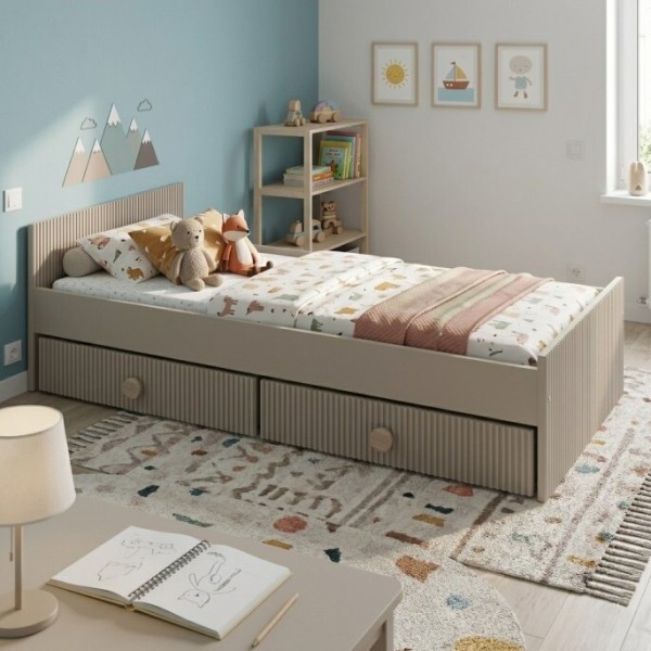 Kaszmirowe łóżko pojedyncze dla dzieci LOFT z szufladami