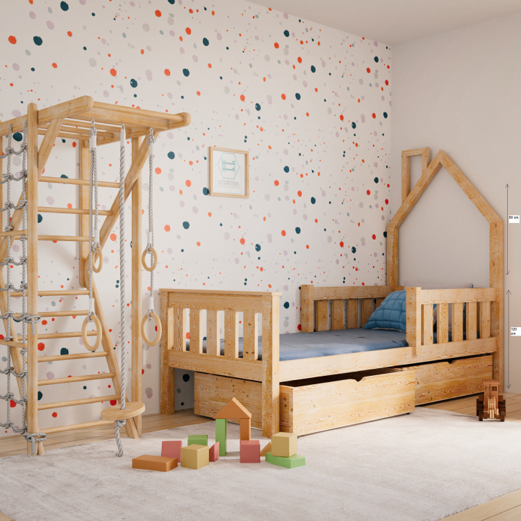 łóżko dziecięce ASIA z drewna sosnowego – widok z boku