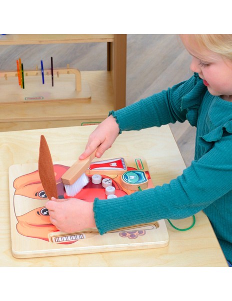 MASTERKIDZ Nauka Zdrowej Higieny Jamy Ustnej na Przykładzie Pieska - Tablica Ścienna Edukacyjna Montessori