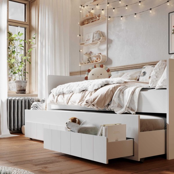 Łóżko z wysuwem CALMO 90x200 cm białe