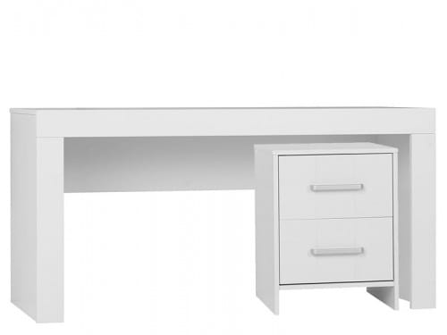 Białe biurko Calmo dla nastolatka z dużym blatem, wykonane z MDF, możliwość dodania kontenerka do przechowywania