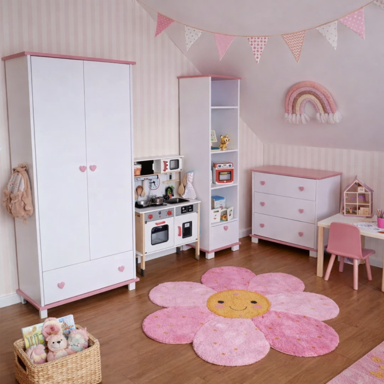 Drewniana Szafa dziecięca Dwudrzwiowa z szufladą Love