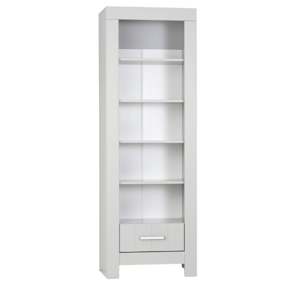 regał dziecięcy Calmo szary z półkami i szufladą do pokoju dziecka