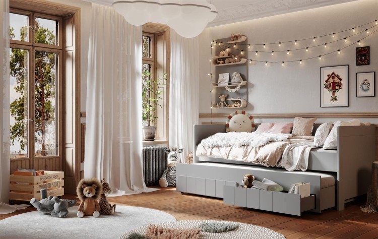 łóżko dziecięce Calmo 200x90 z wysuwanym drugim spaniem i szufladami