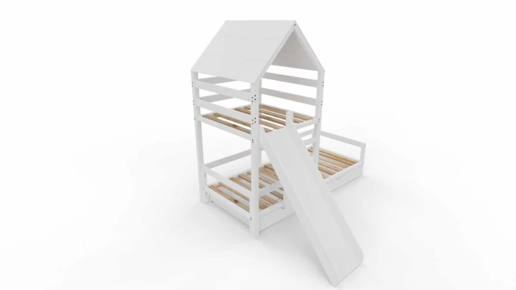 łóżko dziecięce drewniane domek Aleksander z bocianim gniazdem wykonane z litego drewna sosnowego