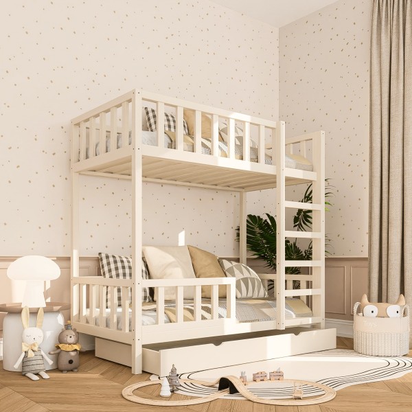 łóżko piętrowe drewniane Kubuś dla dzieci z litego drewna sosnowego dla dziewczynki i chłopca